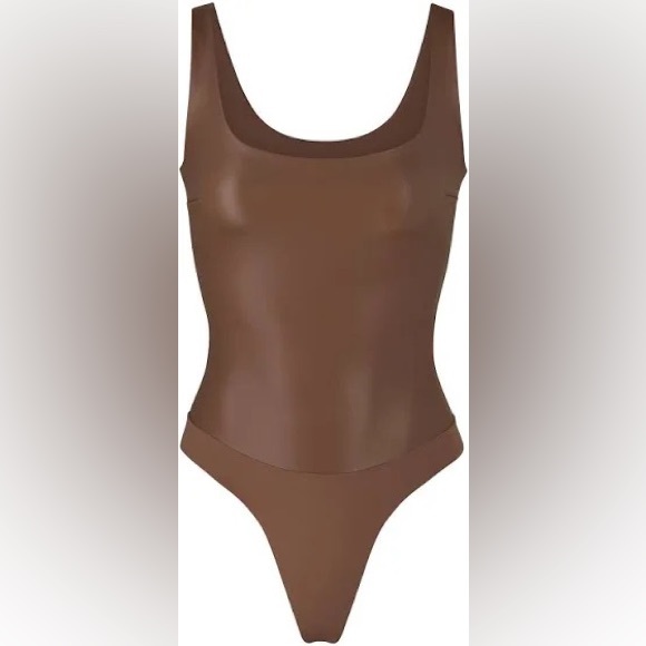 SKIMS Tops Skims Faux Leather Scoop Bodysuit Large Nwt Poshmark